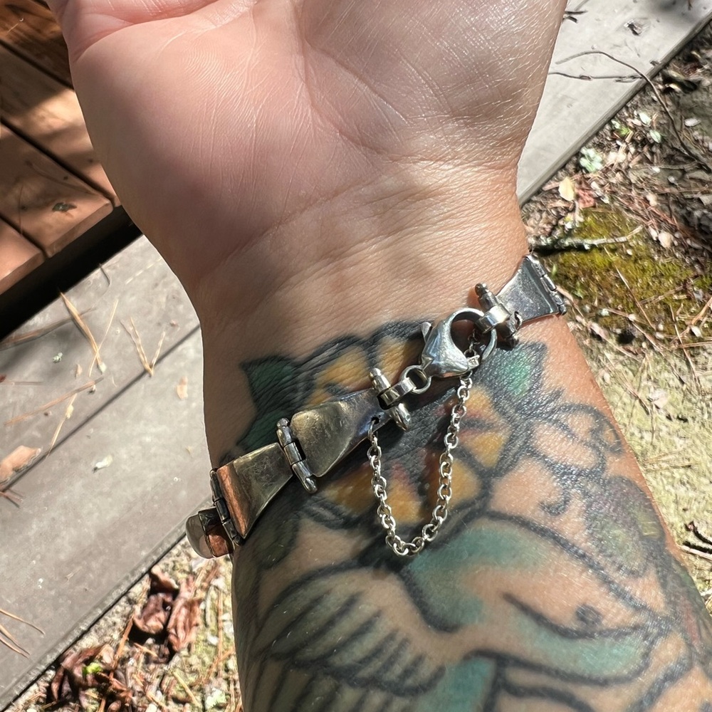 Gorgeous Vintage Sterling Rainbow Moonstone Link Bracelet - Picture 3 of 9